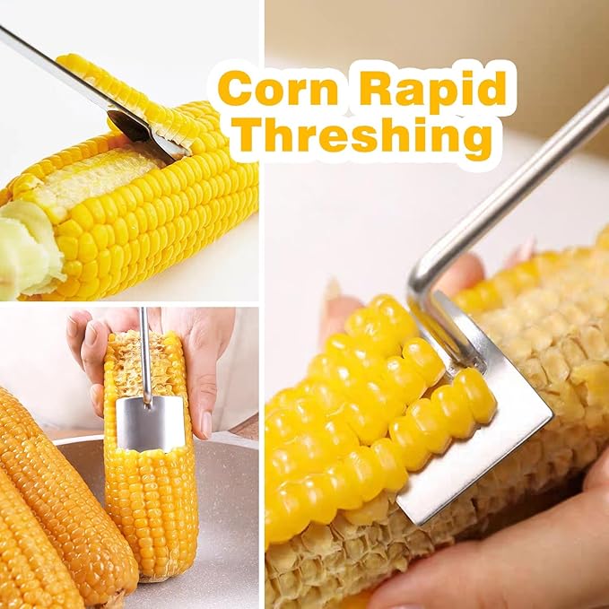 Corn Peeler for Corn on The Cob Stripper Tool, 2025 New Long Handle Stainless Steel Corn Stripper Tool, Quick Corn Kernel Remover Tools for Kitchen Use (2PC)