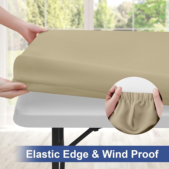 homing Rectangle Table Cloth Cover, Waterproof Polyester Elastic Fitted Tablecloth, Fits for 6 Foot Folding Tables, Washable Table Protector for Picnic, Camping, Outdoor (Taupe, 30" x 72")