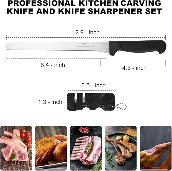 Carving Knife & Slicing Knife - Professional Sharp High Carbon Stainless Steel Blade, Ergonomic Plastic Handle - For Roasts, Turkey, Sashimi, Ham & Meat (S)