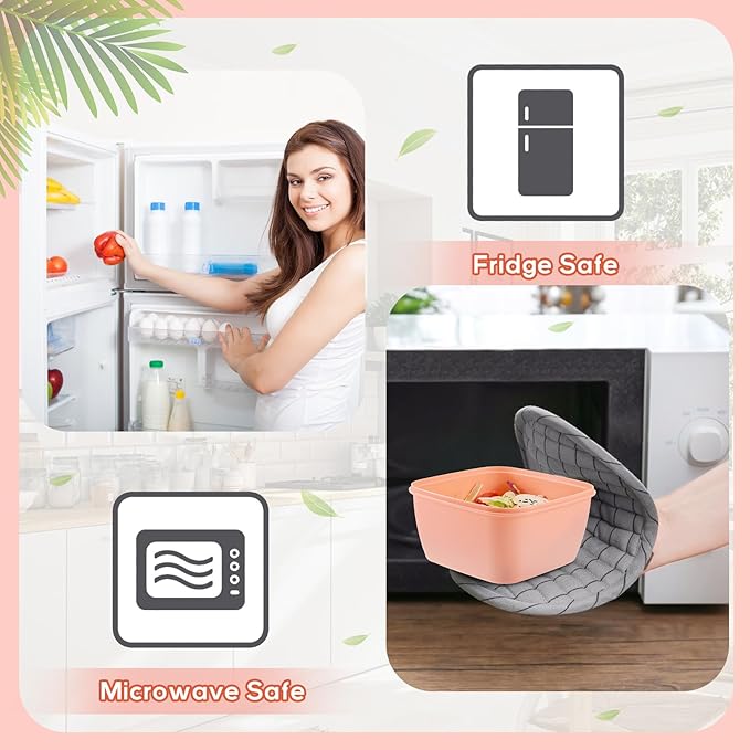 Tessco for you 6 Pcs Salad Lunch Container 50 oz Salad Container with 3 Compartment Reusable Bento Box for Adults Stackable Lunch Bowl for Meal Snack Fruit(Pink)
