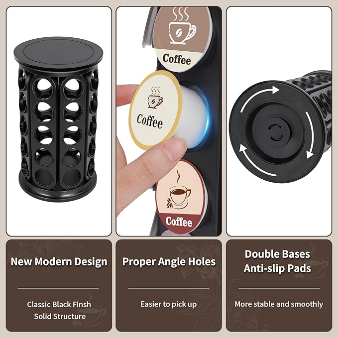 K Cup Holder, Coffee Pod Storage Carousel Holder Organizer Compatible with 40 Keurig Kcup Pods, New Modern Design for Home or Office Kitchen Counter Organizer (Black)
