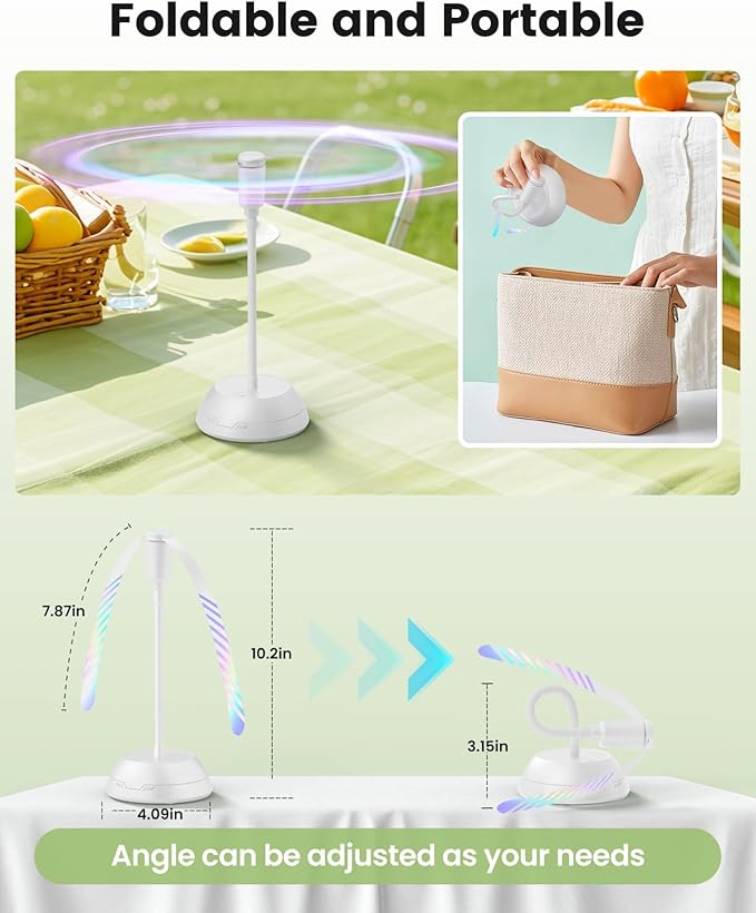 4Pack Food Fan for Table, AA Battery Powered, Portable Fan with Flexible Gooseneck and Soft Blades, Soundless Table Fan for BBQ, Picnic, Party, Patio (Non-rechargeable,White)