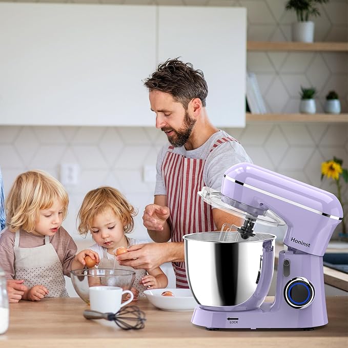 Honinst Stand Mixer, 6.5QT 10-Speed Tilt-Head Electric Stand Mixer, 3-In-1 Kitchen Mixer with Bowl, Dough Hook, Whisk and Beater, Food Mixer for Baking, Cake and Most Home Cooks, Purple