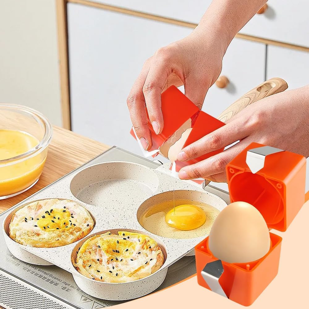 Egg Shell Opener Remover, Eggs Peeler Separator for Boiled and Raw Eggs, Stainless Steel Eggshell Cutter Kitchen Tools for Cooking and Breakfast Prep (Orange Square, 3 Pcs)