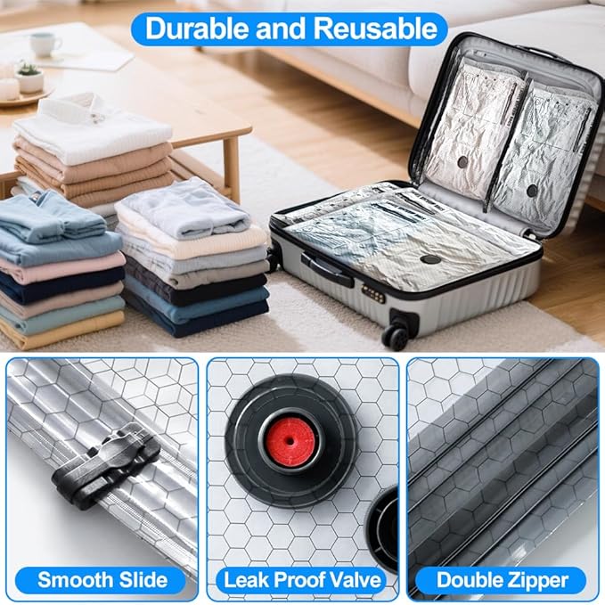 15 Pack Vacuum Seal Bags for Clothing Travel with Wireless Electric Air Pump, 5 Large +5 Medium +5 Small, Reusable Space Saver Bags for Luggage and Suitcase, Cruise & Travel Essentials