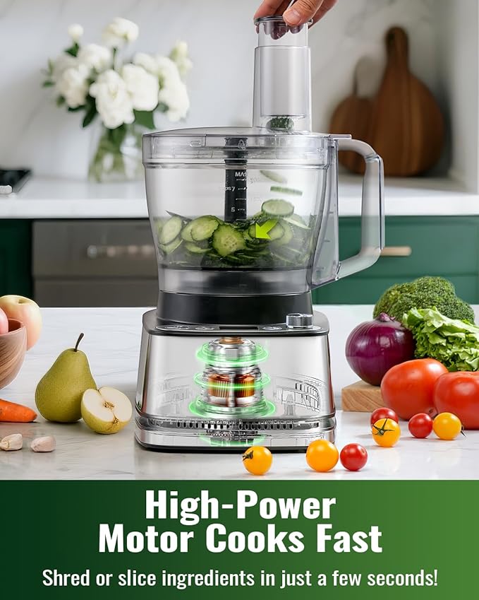 Food Processor, 4 Programs & Pulse,1000W Max Power,12 Cups Total Volume for Slicing, Mincing, Dicing, Shredding, Puree, Dough and Vegetable Chopper Clean Bowl Scraper, Stainless Steel