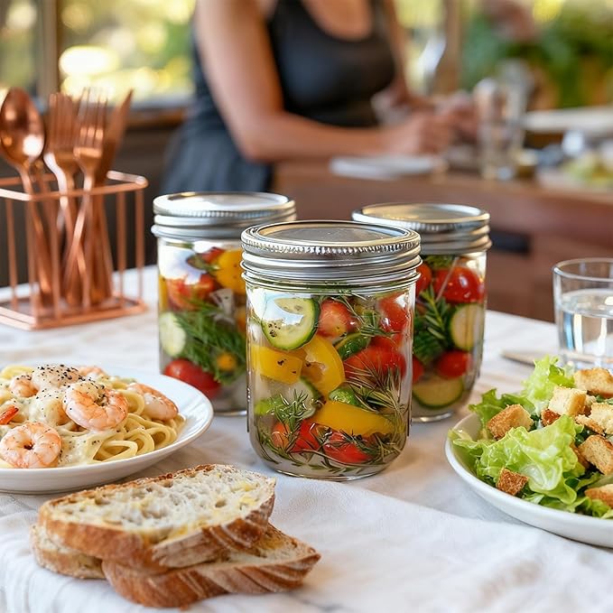 ComSaf Wide Mouth Mason Jars 16oz - 8 Pack, Pint Mason Jars with Lids and Seal Bands, Glass Canning Jars for Pickling, Jam, Jelly, Honey, Salad, Desert, Shower Wedding Favors, DIY Candles Decor