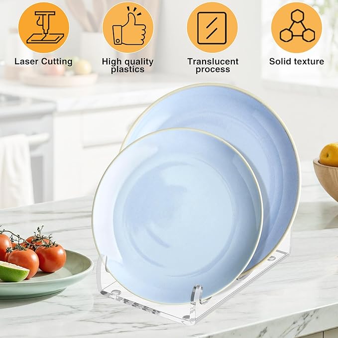 4 Pcs Acrylic 2-Tier Plate Display Stand,Clear Dinnerware Holder for China Platters Kitchen & Cabinet Organizer Rack for Tableware Display (2-Tier)