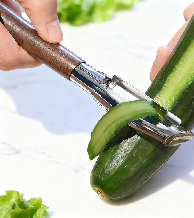Ugotit Premium Vegetable Peeler, I Type 304 Stainless Steel Swivel Blade, Potato Eye Remover, Real Wood Handle Leather Strap, Kitchen Essentials