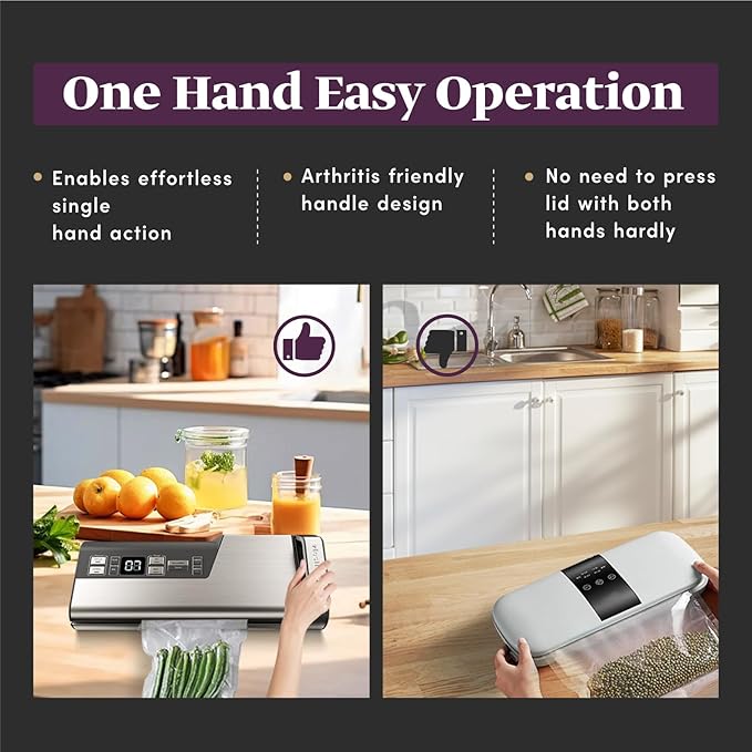 Mesliese Vacuum Sealer Machine, 95kPa 140W One Hand Operation Food Sealer, Double Seal Strip with Build-in Cutter & Countdown Display, 2 Bag Rolls, 5PCS Pre-cut Bags