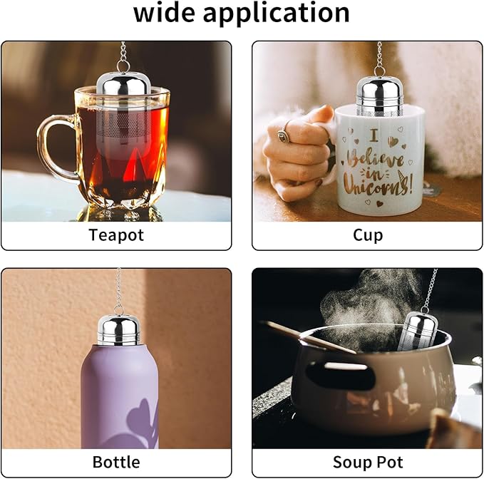 Fri4Free 2PCS Tea Infuser Strainer - Stainless Steel Strainers for Loose Leaf Tea, Steeper, Fine Mesh Ball holder with Chain Hook and Lid, Reusable Filter Bags Diffusers