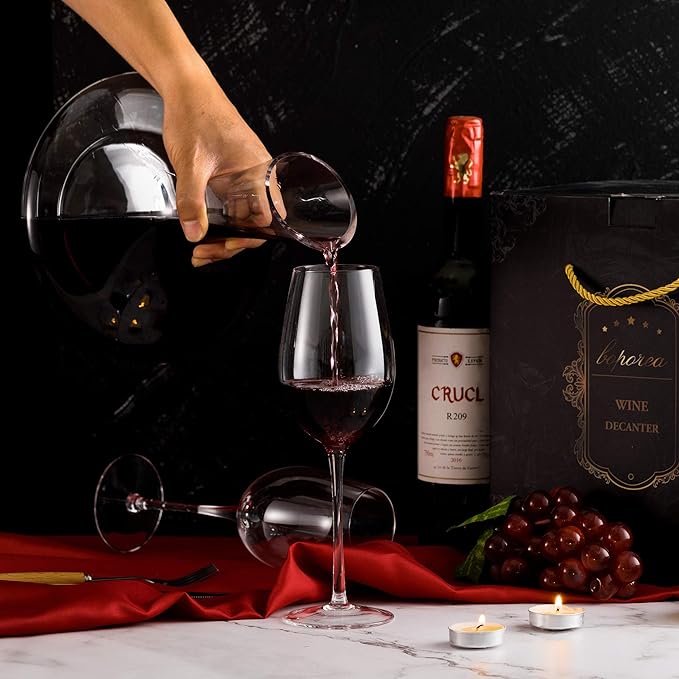 Wine Decanter,Red Wine Carafe,Wine Aerator,100% Hand Blown Lead-free Crystal Glass with Cleaning Beads,Wine Decanters and Carafes,Wine Gift with Luxury Packaging,Wine Accessories (1200ML)