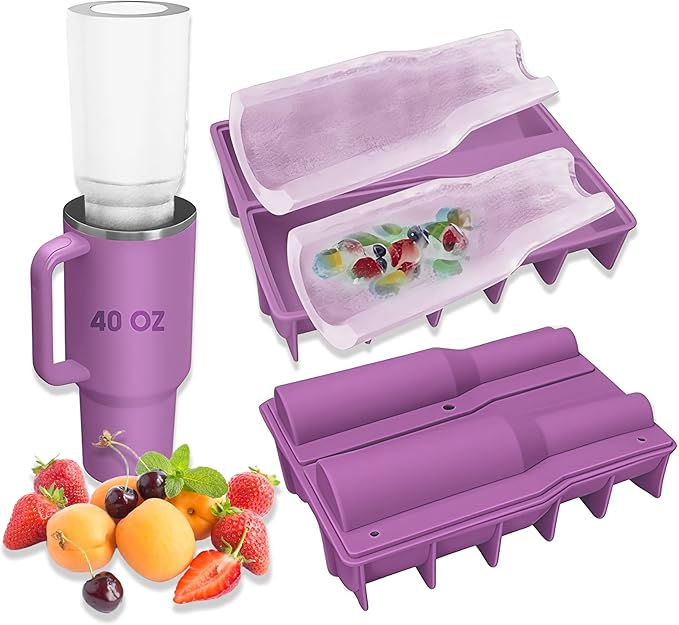 Ice Mold for 40oz Tumbler Cup – Hollow Cylinder Silicone Ice Cube Tray, Easy Fill & Release Ice Mold for Freezer, BPA-Free, Compatible with Stanley 40oz, Whiskey & Cocktail (Purple)