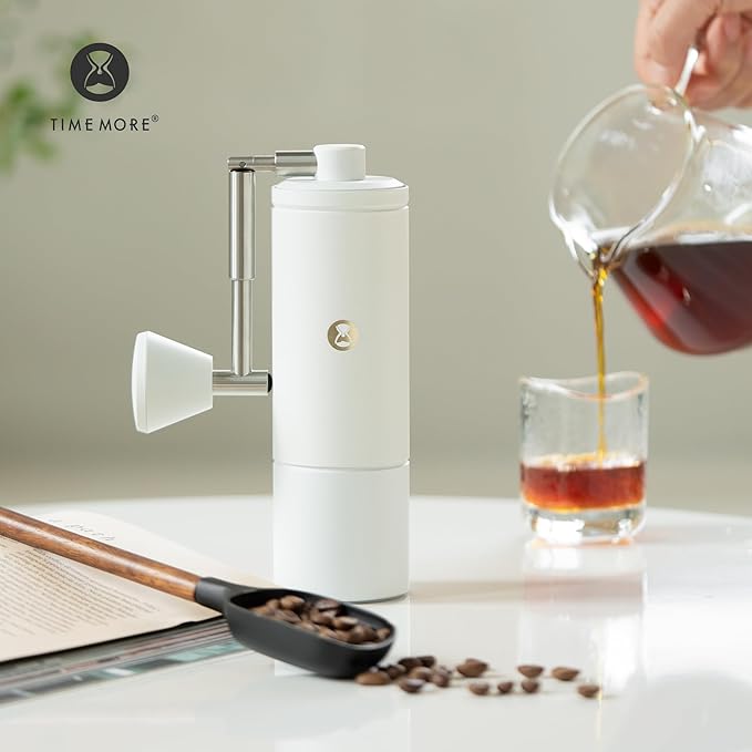 Timemore C5 PRO Manual Coffee Grinder - 42mm Stainless Steel Burr, 48 Adjustable Settings, Hand Coffee Grinder with Fordable Handle, All Metal, Portable for Home, Office & Outdoor, 30g Capacity, White