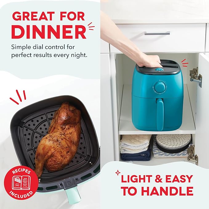 Dash Tasti-Crisp™ Air Fryer - AirCrisp® Technology - Compact Design with Adjustable Temperature Control - Nonstick Fry Basket & Auto Shut-Off Feature - 2.6 Quarts - Teal