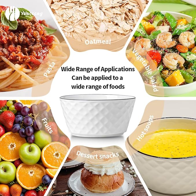 Yeacccng Cereal Bowls Set of 6, 30oz Ceramic Soup Bowls, Scratch-Resistant, Lead-Free, 6 inch White Cereal Bowls for Oatmeal, Salad, Pasta, Soups, Dessert Snacks, Fruits, Dishwasher & Microwave Safe