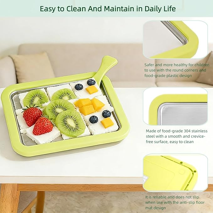 Rolled Ice Cream Maker, No Electricity DIY Homemade Rolled Ice Cream Kit, 304 Stainless Steel Instant Frozen Ice Cream Roller for Kids or Adults, Perfect for Family Nights, Parties, Playdates (Green)