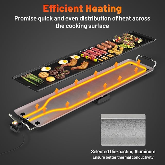 Costzon 39.5" Electric Griddle, 1400W Nonstick Extra Large Griddle, Long Table Top Grill w/4-Level Temp & Drip Tray, Indoor Outdoor Cooking Plates Teppanyaki Grill for Pancake, BBQ, Camping Gatherings