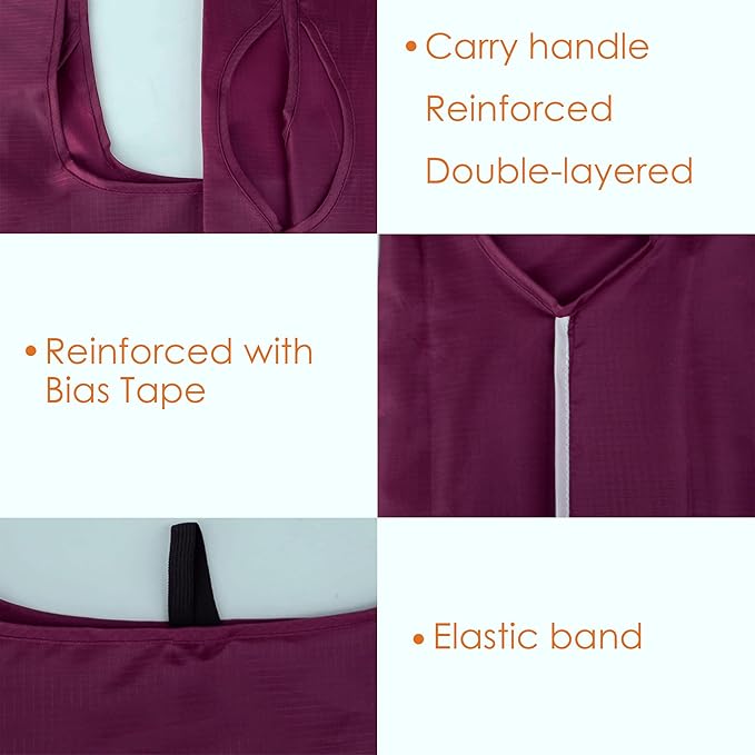 BeeGreen Burgundy Reusable Grocery Bags with Zipper Storage Pouch 10 Packs Wine Red Reusable Shopping Bags Bulk Foldable-Machine Washable