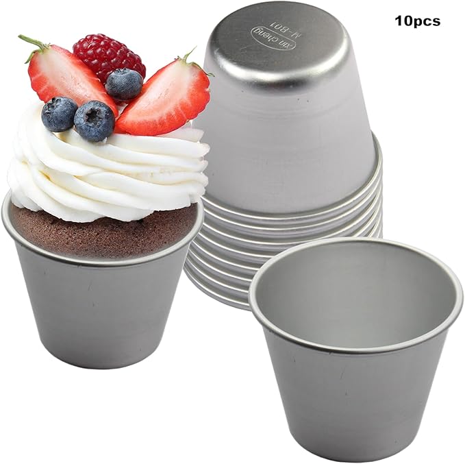 10pcs Aluminum Alloy Pudding Molds, Non-Stick Popover Pan Mini Flan Molds Individual Muffin Baking Maker, Reusable Baking Pans for Cupcakes, Muffins, Jellies, Tarts(COLOR:Silver)