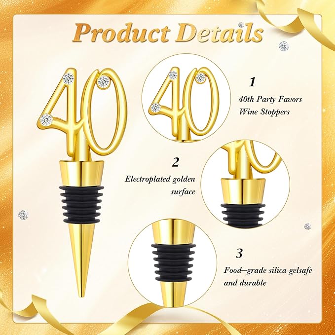 30Pcs 40th Birthday Wine Stopper 40th Wedding Wine Stopper Favors Wine Stoppers Party Favor 40 Birthday Party Souvenirs for Guests Wine Stoppers Gift Box for Wedding Anniversary Decorations (40th)