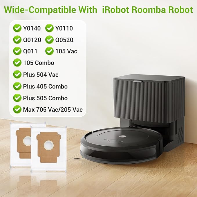 16 Pack Plus 405 Combo Dust Bags for Roomba Essential Q0520/Plus 405 Combo/Plus 505 Combo/Plus 504 Vac/Y0140 Combo/Y0110/Q0120/Q011/104 Combo/105 Combo/105 Vac/Max 705 Vac/205 Vac Dust Bag