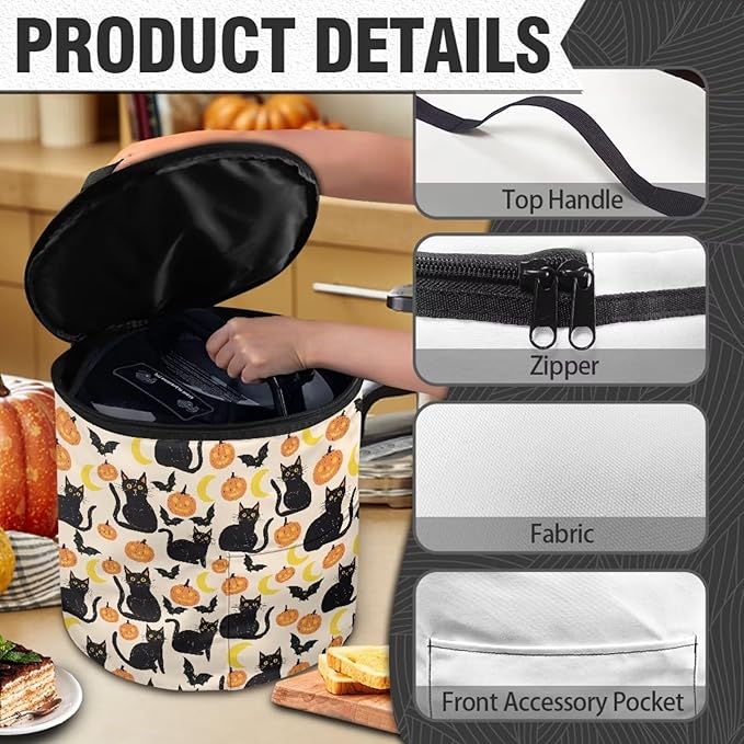 Halloween Electric Pressure Cooker Insulation Bag Effective Insulation Pressure Cooker Handbag Keep Your Cooker Dust Free, Pumpkin Moon Black Cat