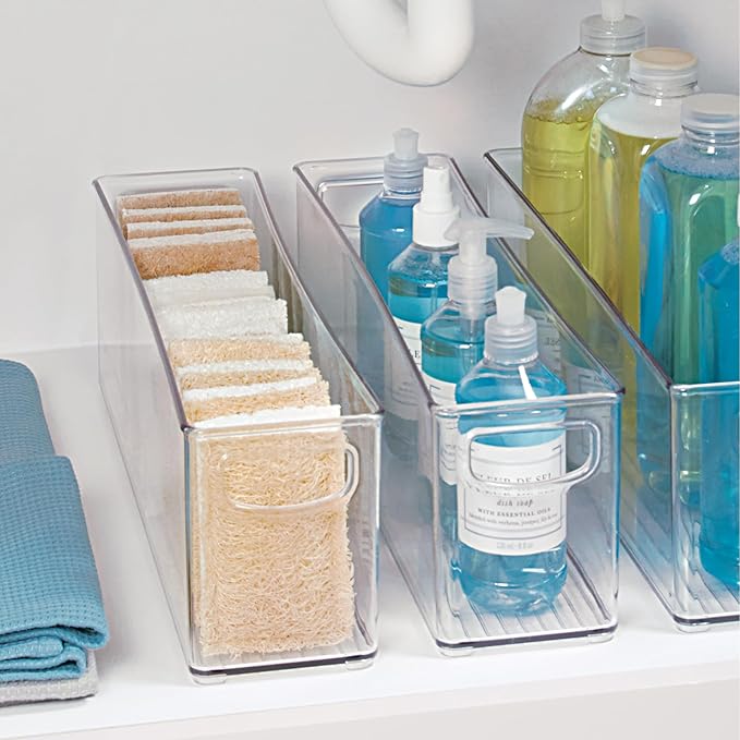 InterDesign iDesign Plastic Stackable Pantry Bin - Storage Bin with Handles for Cabinets or Fridge - Set of 2 - Clear