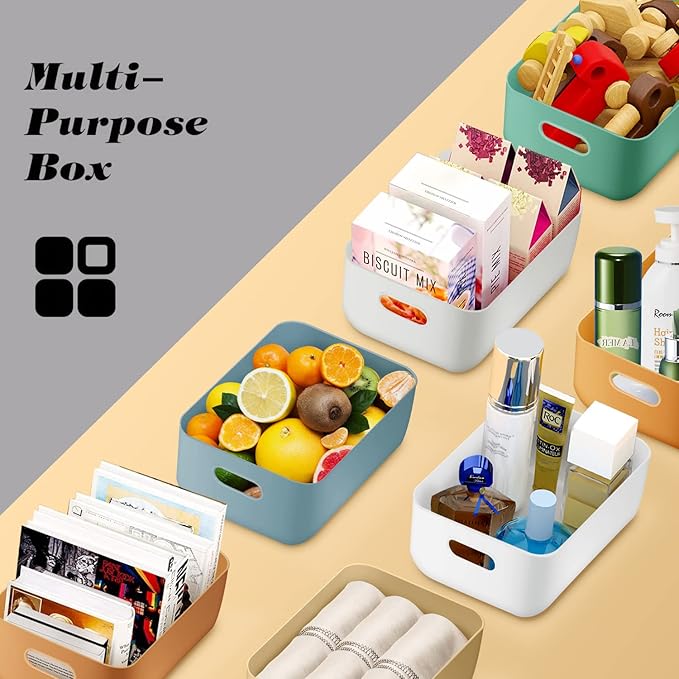OWill 7-Pack 7.2 L Plastic Storage B-ins and Baskets for Efficient Home Classroom Organization - Small Containers in Multiple Colors for Kitchen, Cupboard Box, Bathroom Organizer on Shelves and Tubs