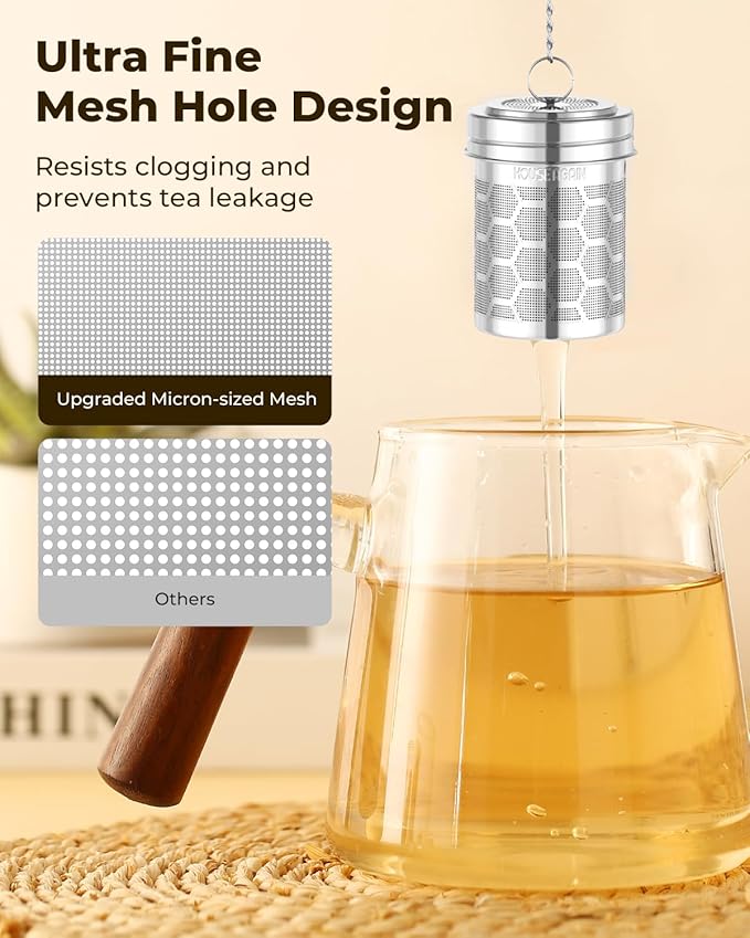 HOUSE AGAIN Tea Infuser for Loose Leaf Tea, Extra Fine Mesh Tea Strainers, 304 Stainless Steel with Chain Hook, Loose Leaf Tea Steeper for Brew Tea Spices & Seasonings, Geometric Design