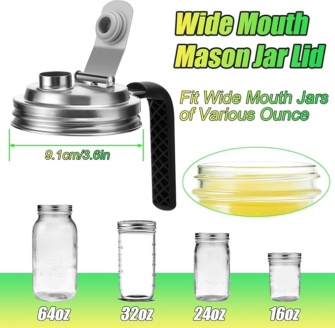 Mason Jar Pour Spout Lid Stainless Steel with Handle, Wide Mouth Pour Spout Flip Cap Lids for Mason Jars, Anticracking Leak Proof Seal Cover Airtight for Drinking Salad Dressing & Food Storing(4PCS)