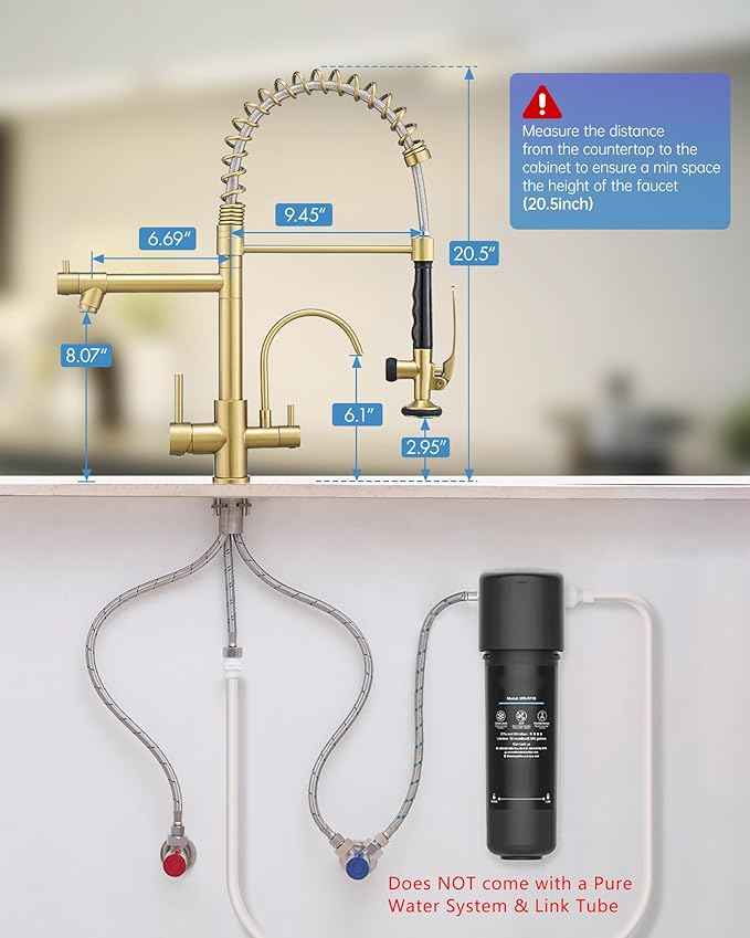 Fapully Commercial 3 Way Kitchen Faucets with Pull Down Sprayer and Water Filler,3 in 1 Kitchen Sink Faucet with Drinking Water Faucet Brushed Gold