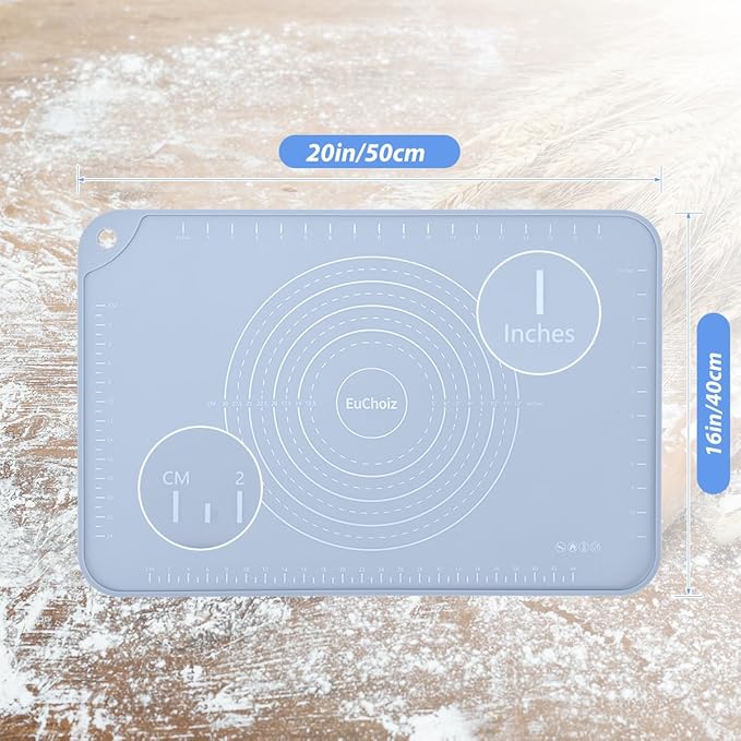 Silicone Pastry Mat 20"*16" Extra Thick Non Stick Baking Mat Food Grade Silicone Dough Rolling Bake Mat with Edge Heightening Blue