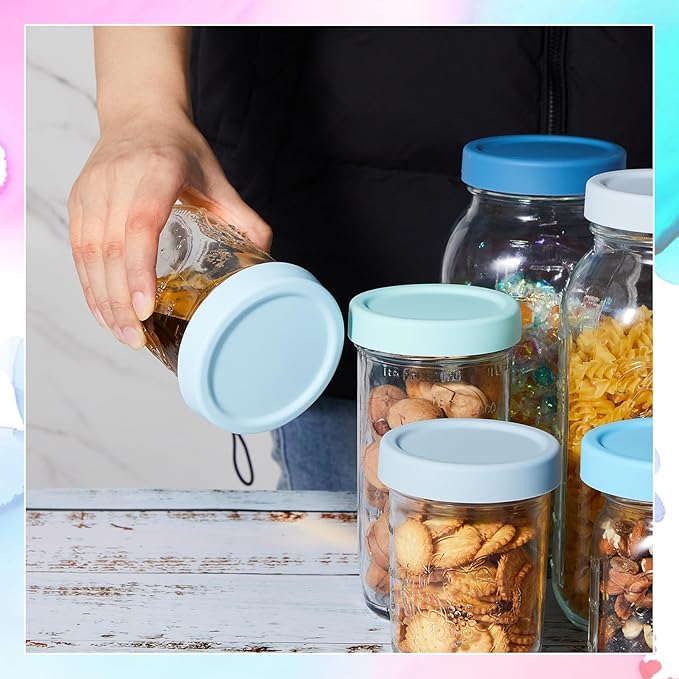 Teenyyou 6 Pcs Silicone Wide Mouth Lids Mason Jar Lids Thickened Leak Proof Lid for 86 mm All Wide Mouth Mason Jars, Reusable Large Canning Jar Caps(Classic Color)