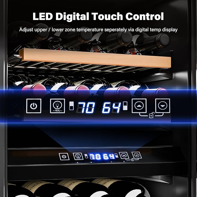 ROVSUN 26 Bottle Wine Fridge, Dual Zone Wine & Beverage Refrigerator w/Independent Temp & LED Control Panel, Built-in/Freestanding/Under Counter Wine Cooler Chiller for Red White Wine/Champagne/Beer