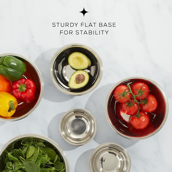 JoyJolt Stainless Steel Mixing Bowl Set - 6 Piece Nesting Bowls, 5qt to 0.5qt, Black, Perfect for Dough, Batter & Baking
