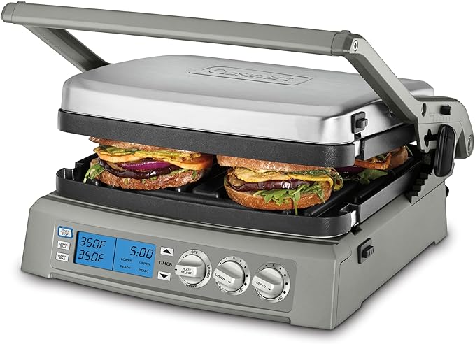 Cuisinart 6-in-1 Elite Griddler, Electric Grill, Griddle & Top Melt, 500°F Temperature Sear Function, LCD Screen, Dishwasher-Safe Cooking Plates, GR-300NAS, Stainless Steel