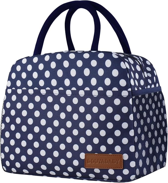 douyadady Lunch Bag Women/Men Lunch Box Women/Men (Blue+White dots)