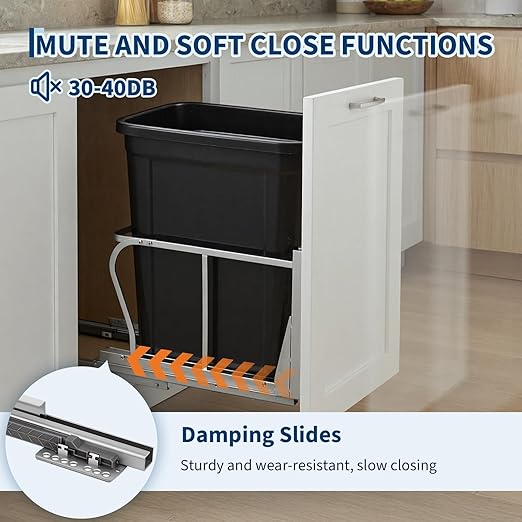 10 Gal Pull Out Trash Can Under Cabinet, Heavy Duty Under Sink Garbage Can Kit with Soft-Close Slides | Slide Out Waste Bin for Kitchen, Laundry | Requires Minimum Cabinet Opening 12" W x 18" D