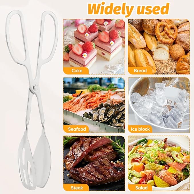 2 Pack Serving Tongs, Buffet Tongs for Kitchen Cooking, 10 Inch Stainless Steel Food Serving Tongs Bread Tongs with Scissor Handles for Salad, Cooking, Catering, Buffet(Silver)