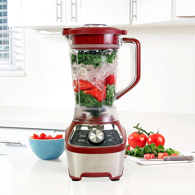 Kenmore Countertop Blender – Electric Mixer for Smoothies, Ice Crush & Pulse Function, Heavy Duty Tritan plastic Pitcher licuadora With 6 Speed, Kitchen Appliance, Dishwasher-Safe Jar, Red