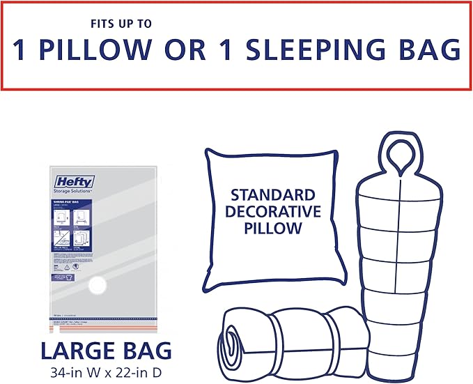 Hefty Vacuum Bags for Clothes 4 Pack, Space Saving Large Vacuum Storage Bags (34 X 22 Inches) Compression Seal for Bedding, Travel Pump Included (4 Large Heavy Duty)