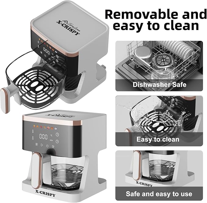 APSARAS USA Air Fryer Glass, 5.2QT Convection Oven Glass Air Fryer Non Toxic, Transparent Fry Bowl | Cook Shrimp, Steak, Fries, Wings, Chicken & More | Precise Temperature Control & Time