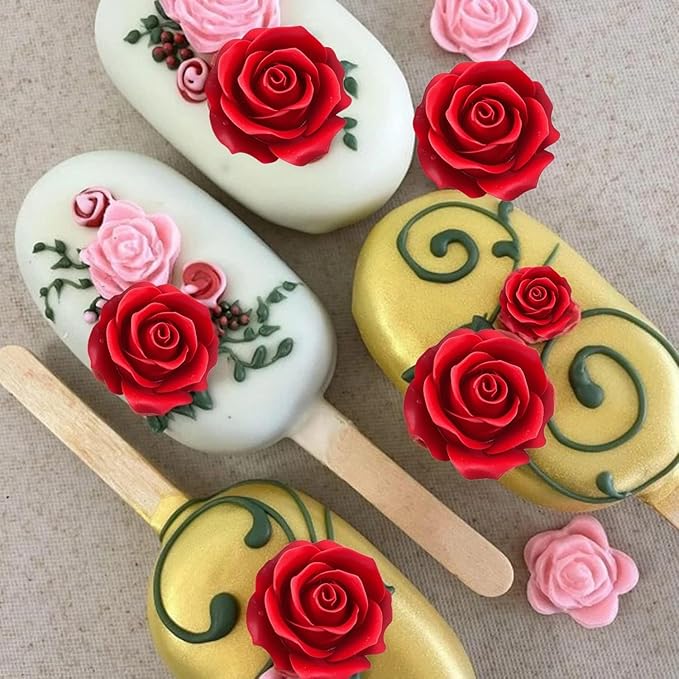 Rose Flower Silicone Molds,2pcs Roses Flowers Fondant Molds Polymer Clay Mould Candy Chocolate Molds for Cupcake Cake Pop Puck Decoration DIY Crafts
