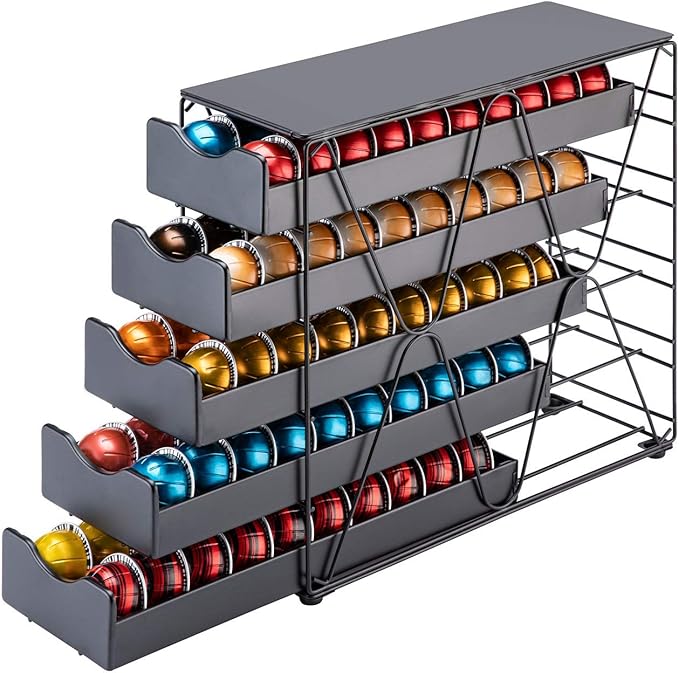 FlagShip for Nespresso Pod Holder Drawer Large Mullti Tier Coffee Pod Holder Vertuo (5 Tier (100Pods))