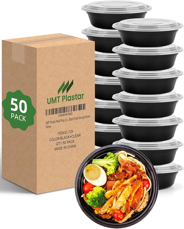 Meal Prep Containers with Lids - 50 Pack 32 oz Round Meal Bowls, Microwave, Freezer, Dishwasher Safe, BPA-Free To-Go Food Storage Containers
