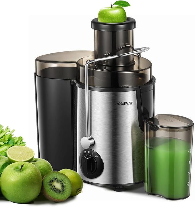 Juicer Machines, HOUSNAT Juicer Whole Fruit and Vegetables with 3-Speed Setting, 400 W Motor Quick Juicing Ideal for Beginners & Light Daily Use, Cleaning Brush and Juicing Recipe Included