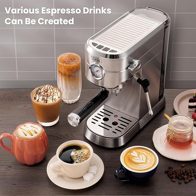 Gevi Espresso Machine 20 Bar, Professional Espresso Maker Latte Machine with Milk Frother, Stainless Steel Expresso Coffee Machines for Home, Compact Cappuccino Machine, Great Gift Choice, Silver