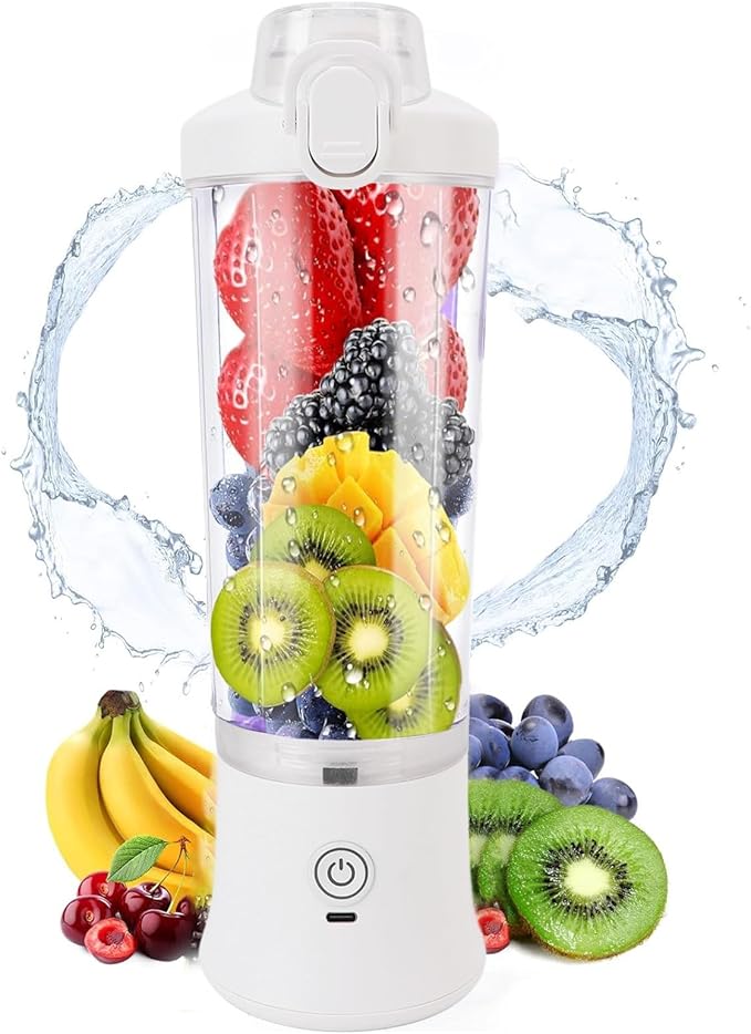 Compact Personal Blender, Travel Blender with 600ml USB C Rechargeable Mini Juicer Cup RGB Light for Travel
