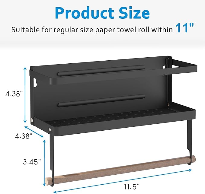 Thipoten Magnetic Spice Rack, 2-in-1 Foldable Strong Magnetic Shelf with Paper Towel Holder, Perfect Space Saver for Small Kitchen/Apartment, Easy to Install on the Side of Refrigerator(Black)